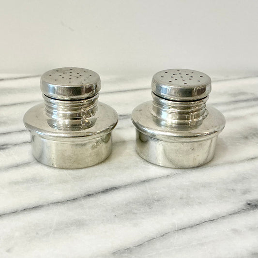 Vintage Pewter Salt + Pepper Shakers