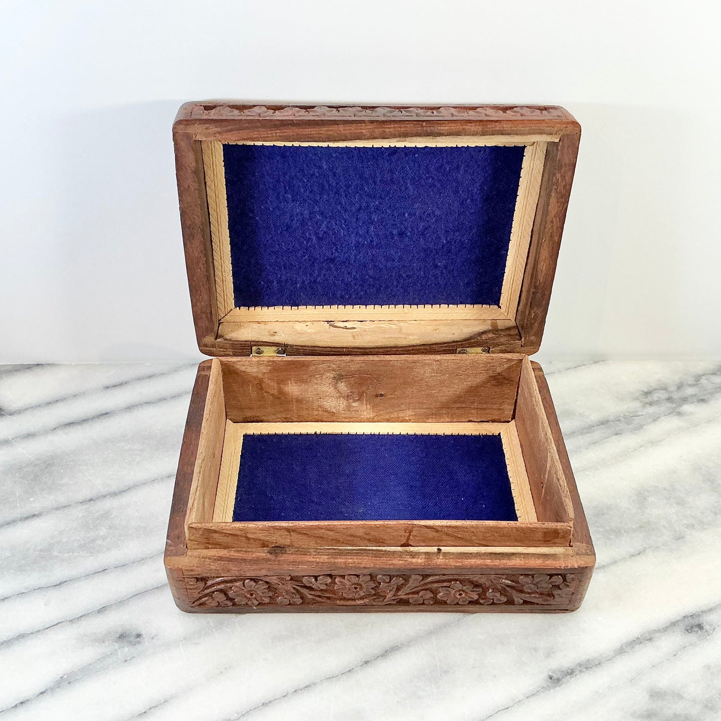 Vintage Carved Wooden Box with Inlay