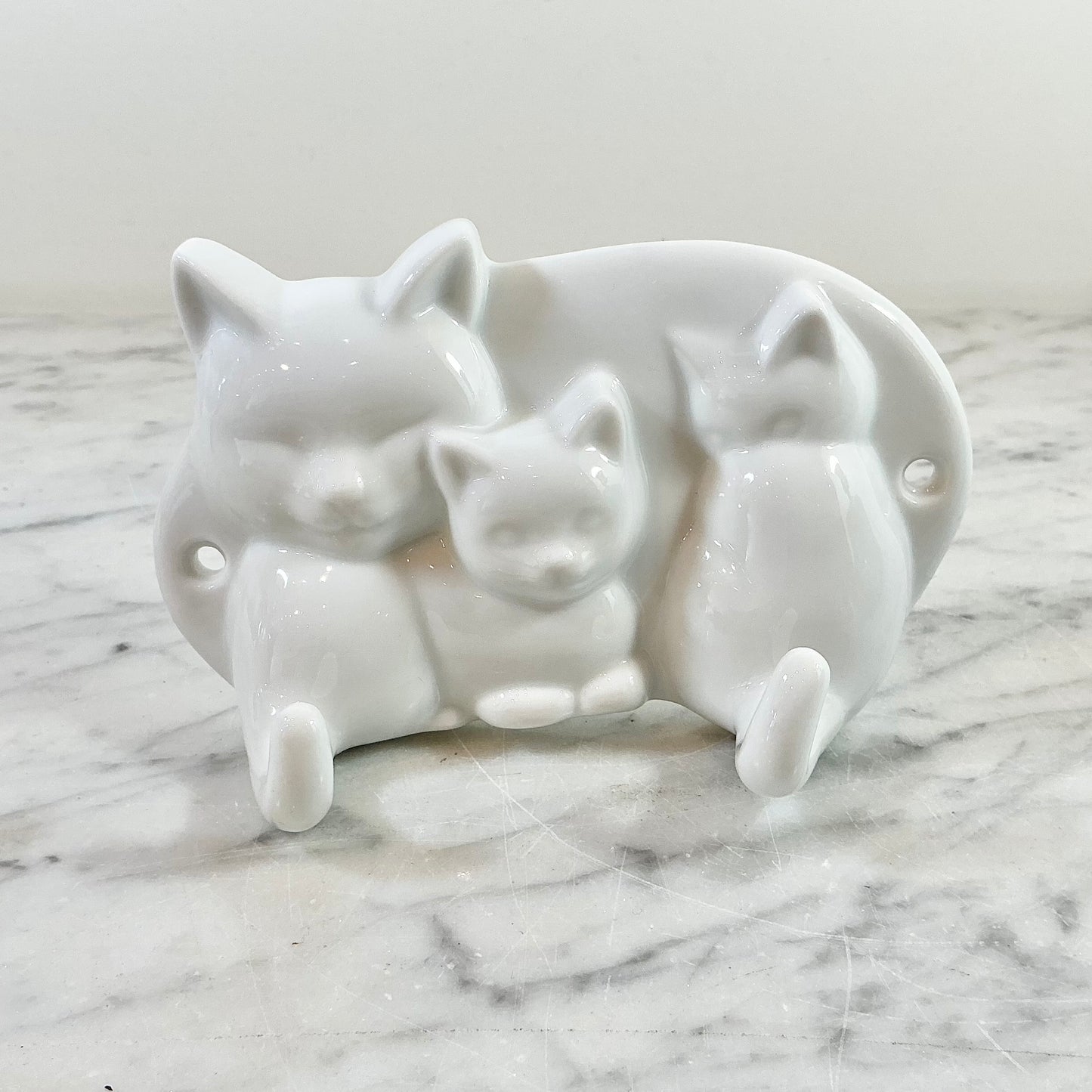 Vintage Porcelain Cat + Kitten Hook