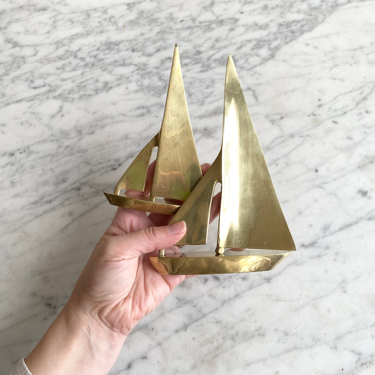 Pair of Vintage Brass Sailboats