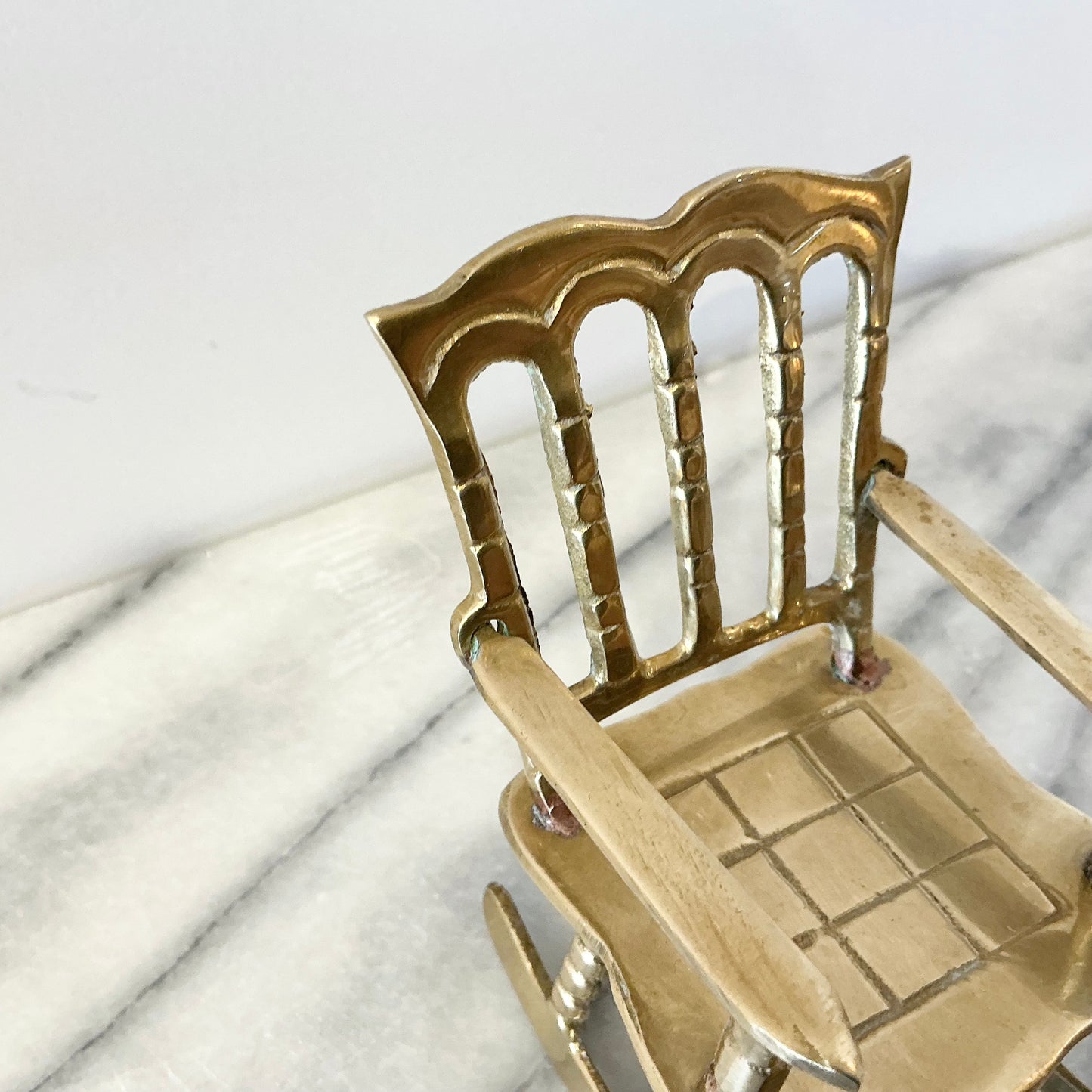 Tiny Vintage Brass Rocking Chair, 4"