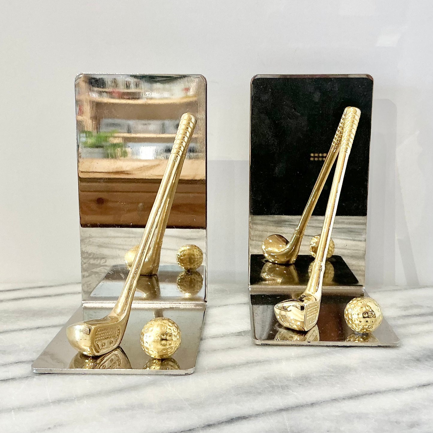 Vintage Chrome + Brass Golf Bookends