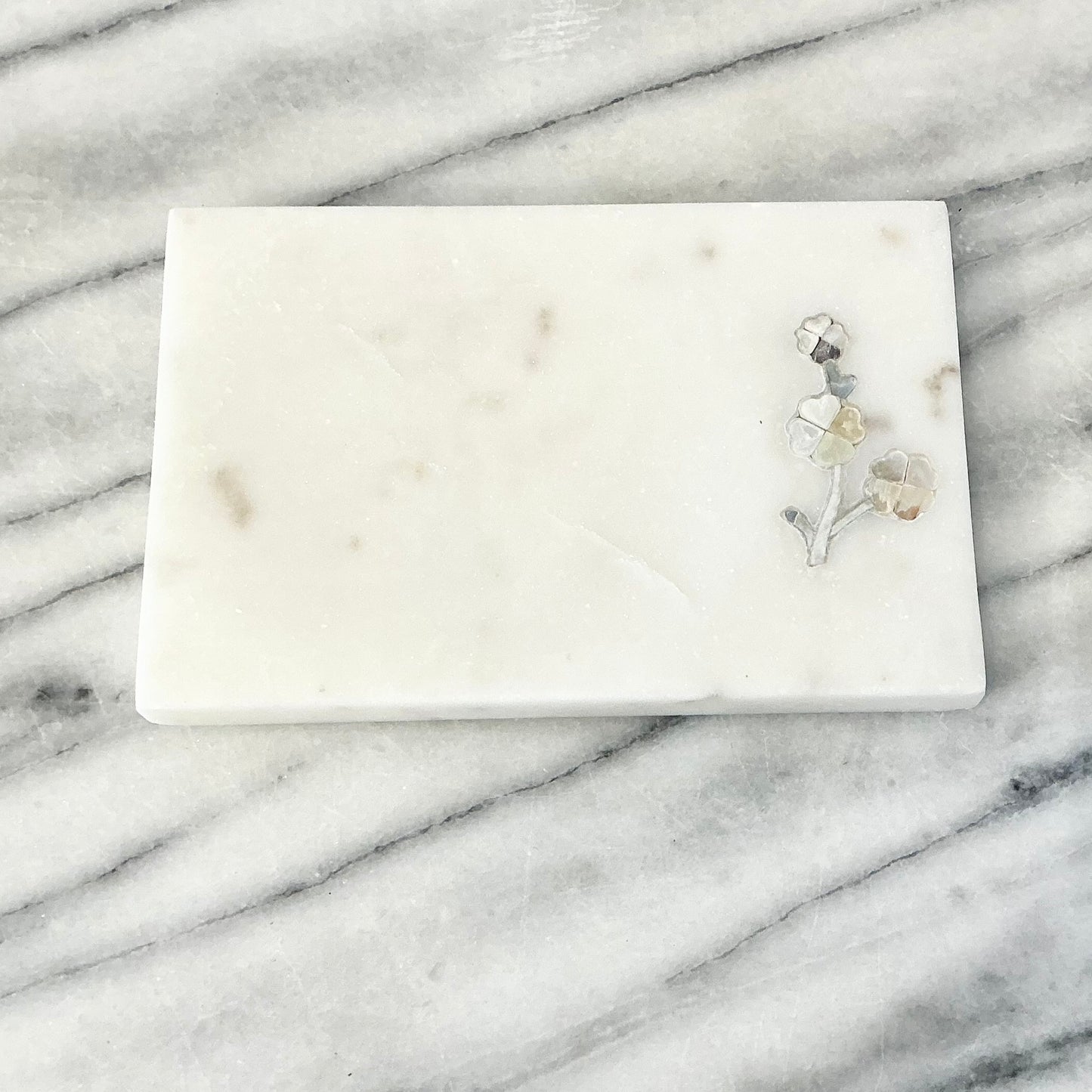 Found Stone Tray with Floral Shell Inlay