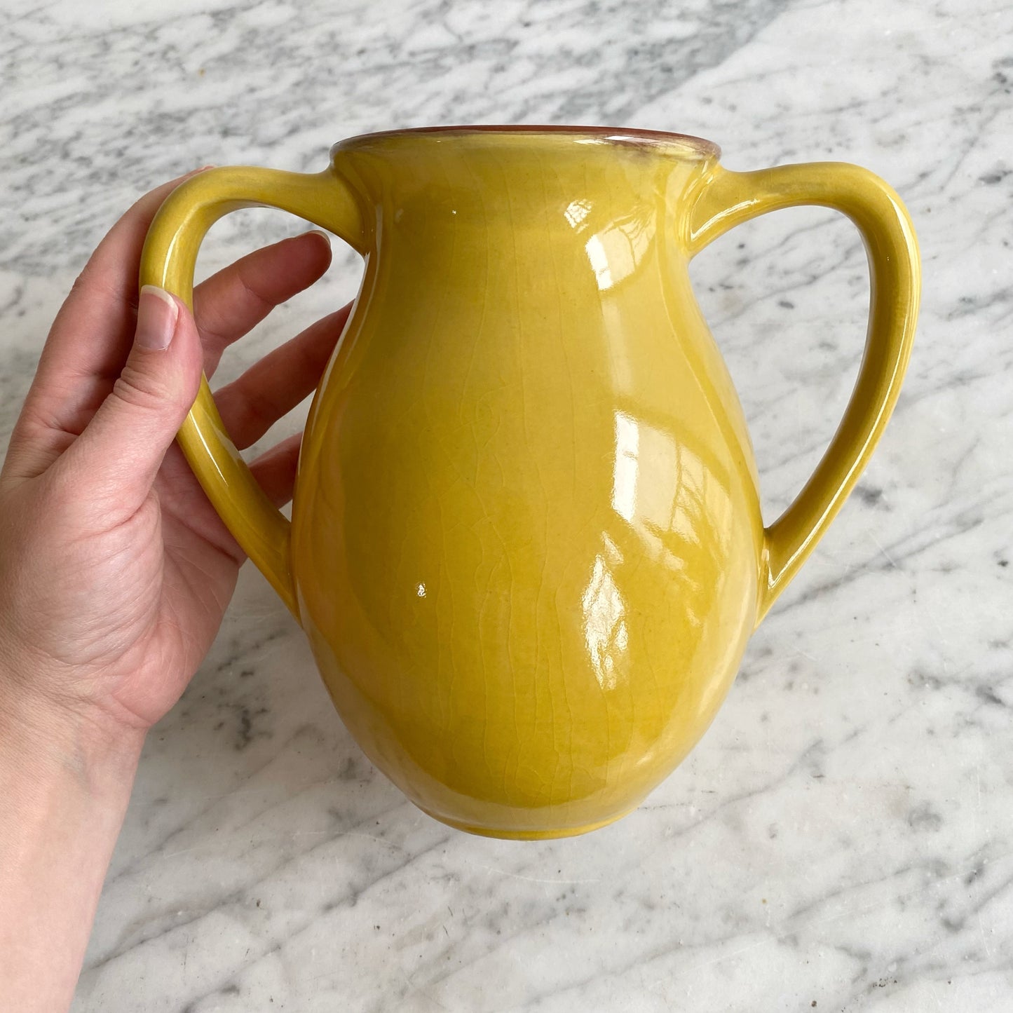 Vintage Yellow Double-Handled Ceramic Vase, Portugal