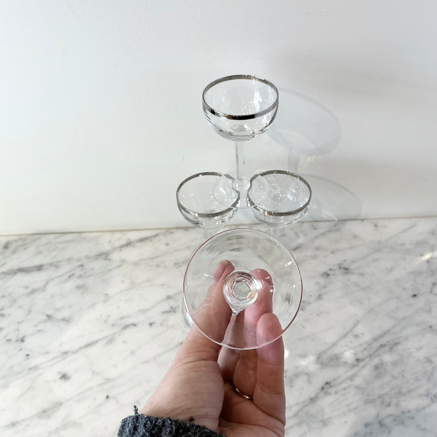 S/4 Vintage Stemmed Glasses with Silver Rim