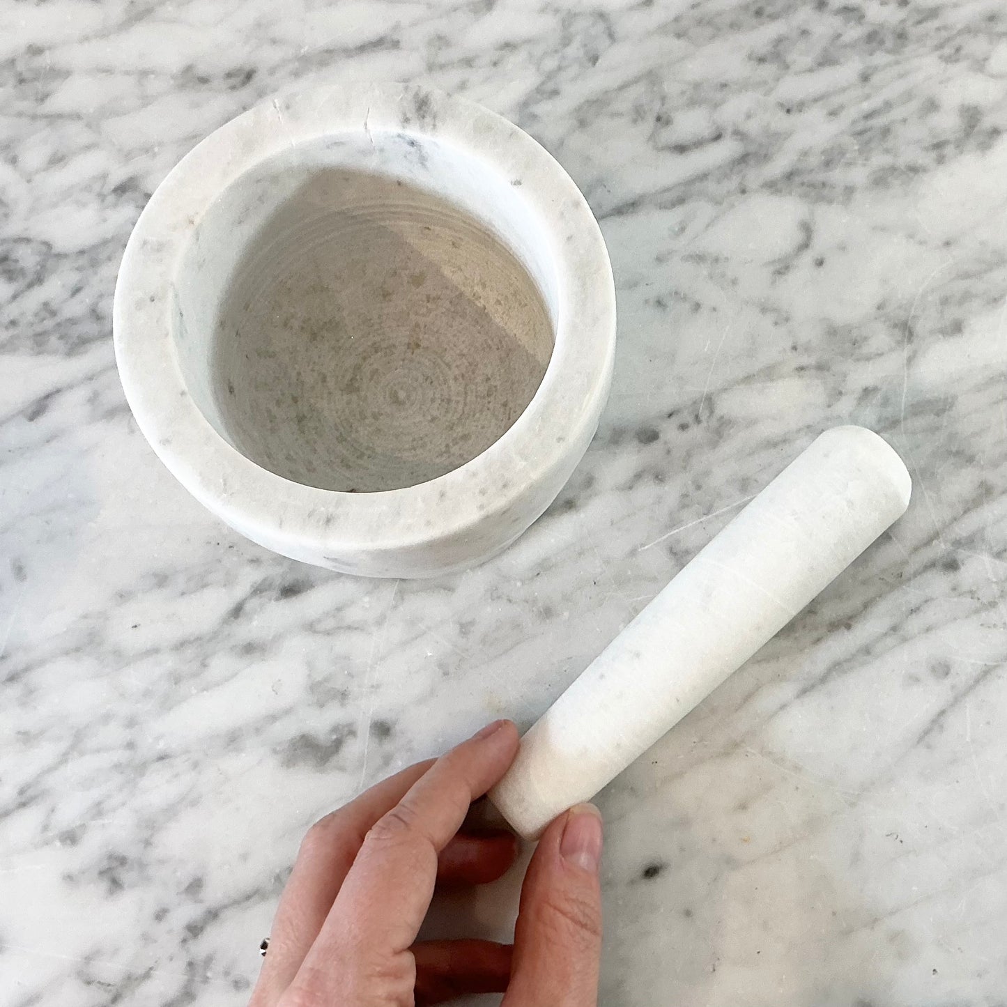 Found White Marble Pestle + Mortar