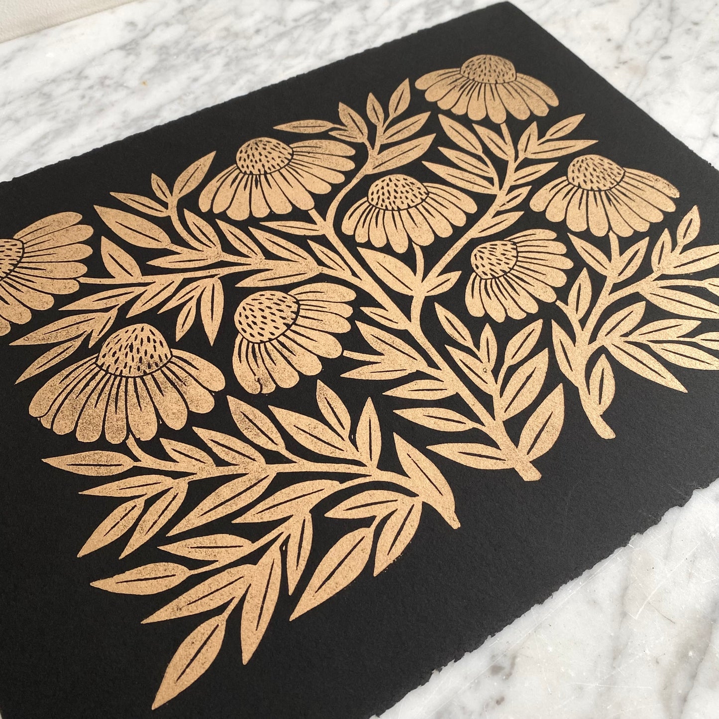 "Gold Echinacea" Hand Block-Printed Art Print (11 x 14)