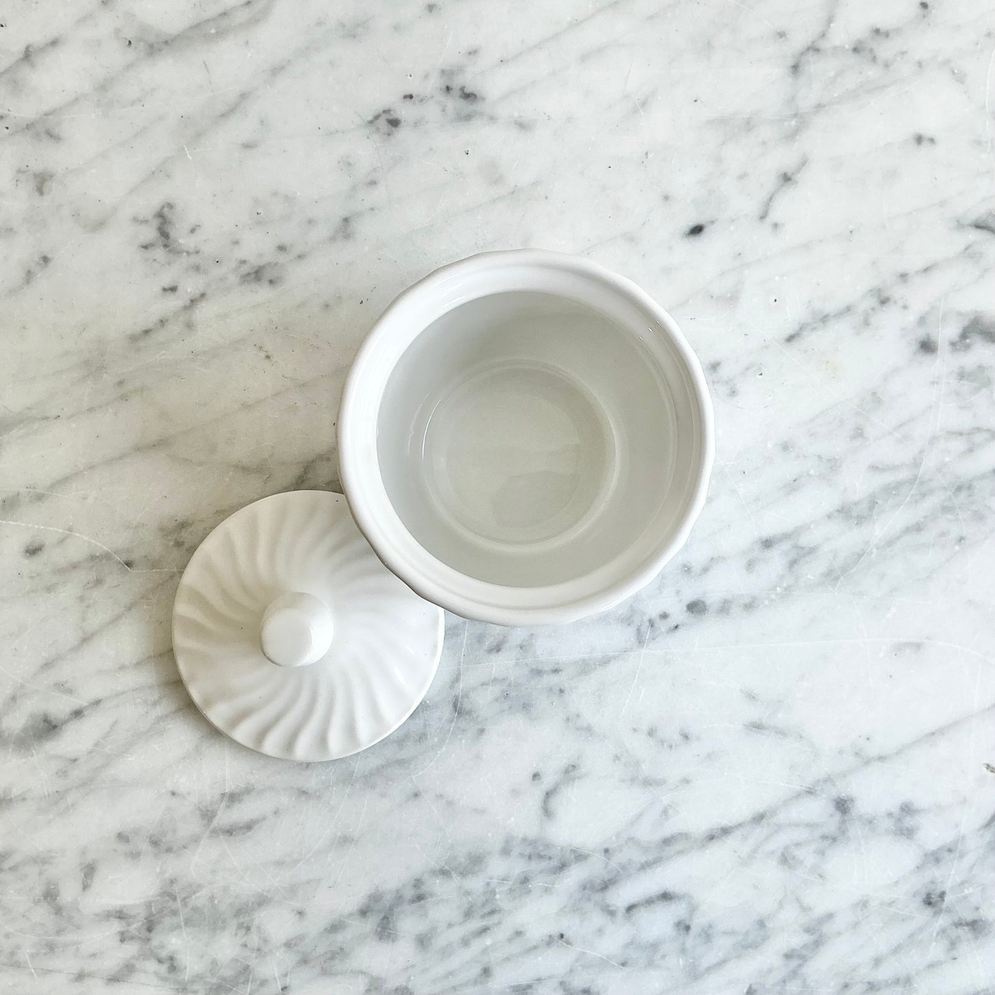 Found White Ceramic Sugar Bowl w/ Lid