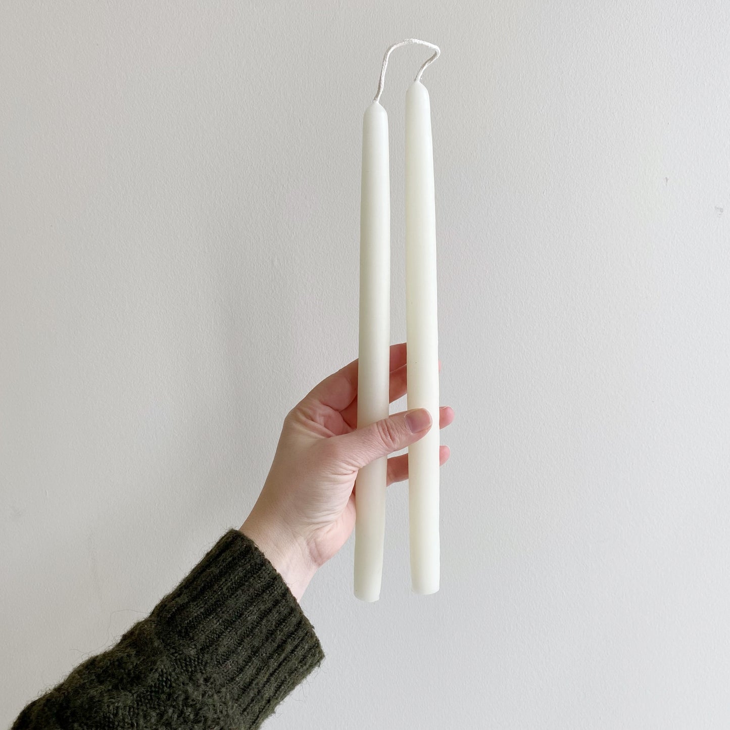 12" PAIR Beeswax Taper Candles, White
