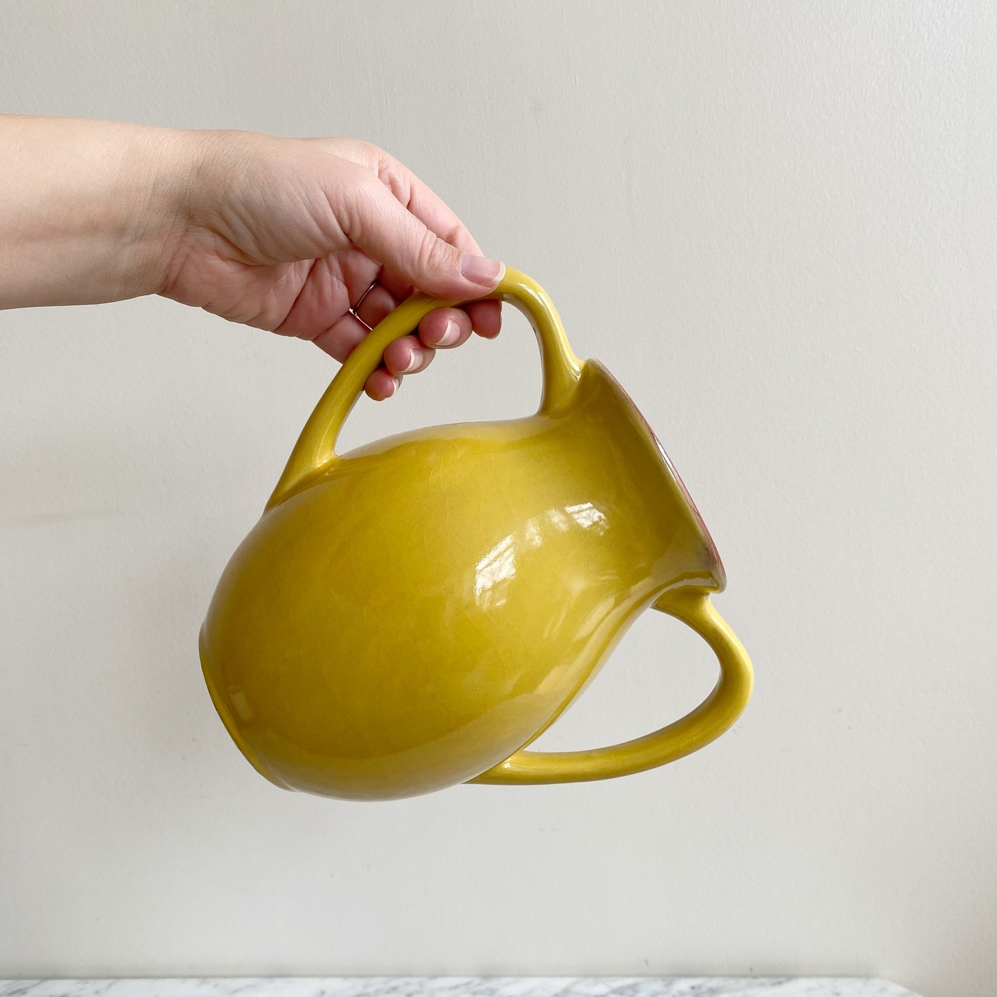 Vintage Yellow Double-Handled Ceramic Vase, Portugal