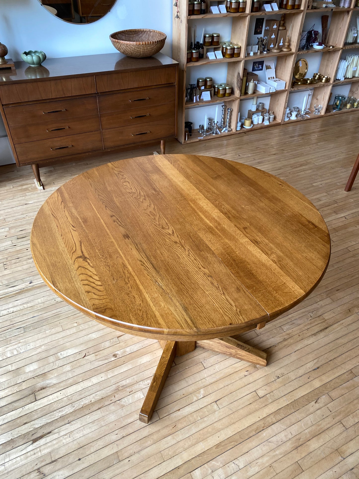 Vintage Oak Dining Table with Pedestal Base