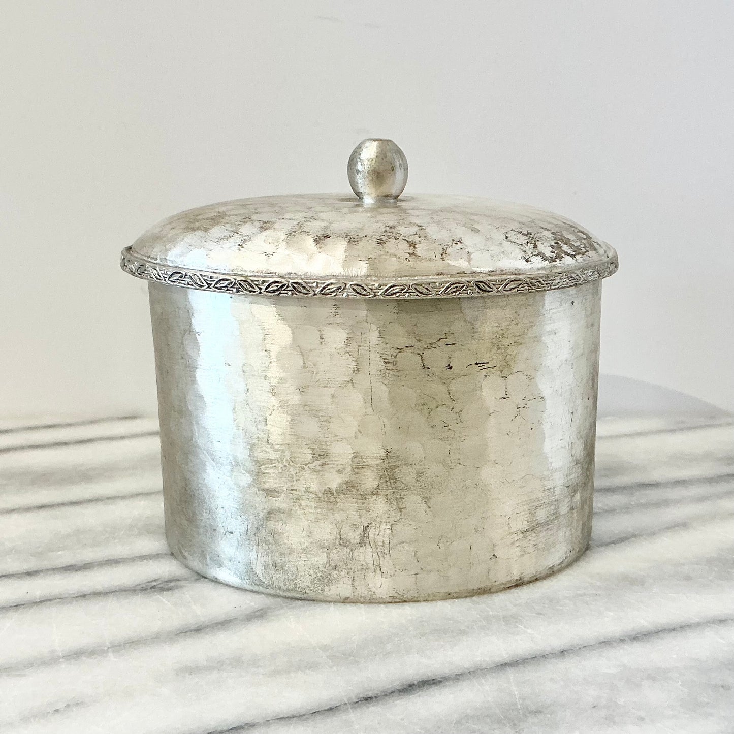 Vintage Handcrafted Silver Container with Lid