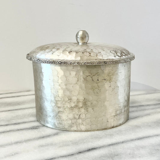 Vintage Handcrafted Silver Container with Lid