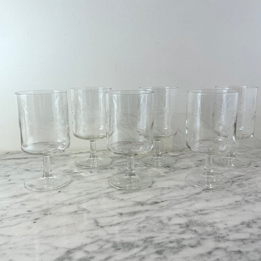 S/6 Vintage Etched Glasses