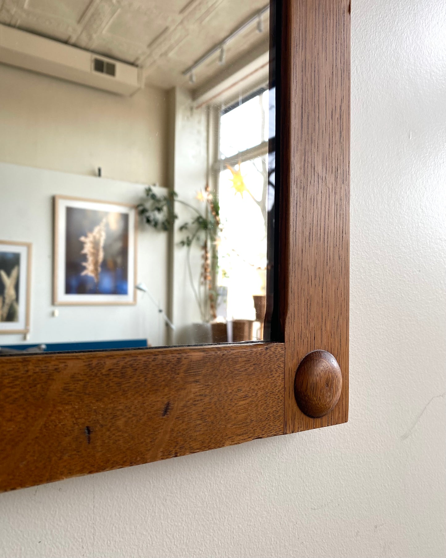 Large Antique Oak Mirror (33.25 x 27.25)