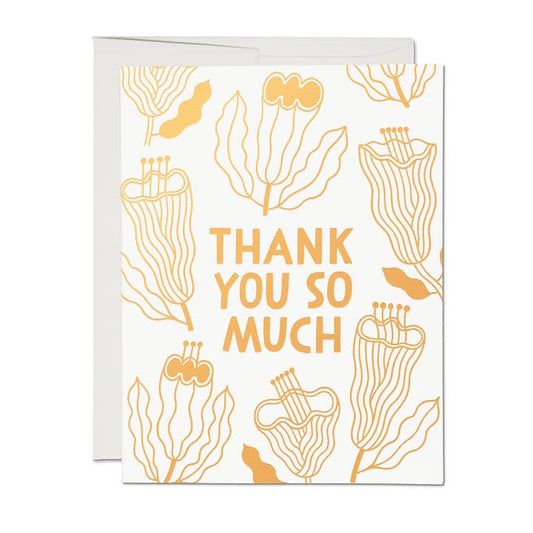 Gold Floral Thank You Greeting Card