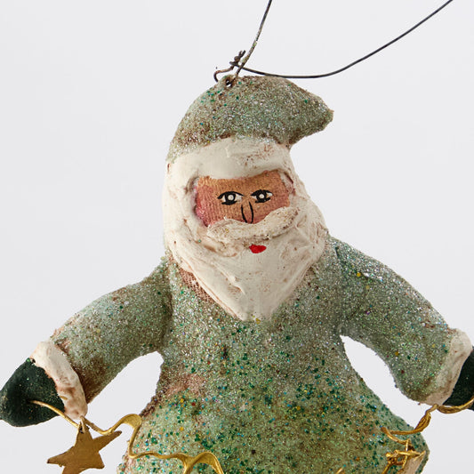 Handcrafted Santa Ornament, Green