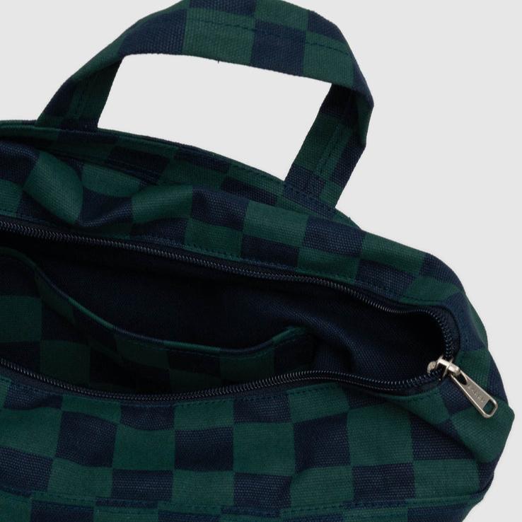 Horizontal Zip Duck Bag : Navy Green Check