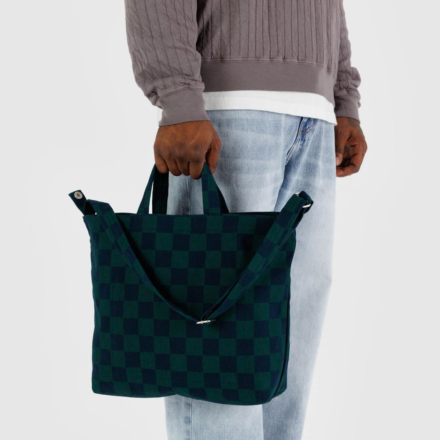 Horizontal Zip Duck Bag : Navy Green Check