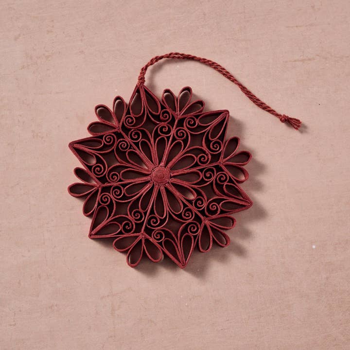 Quilled Snowflake Ornament - Burgundy