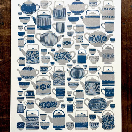 "Tea Set" Risograph Art Print (11 x 14)