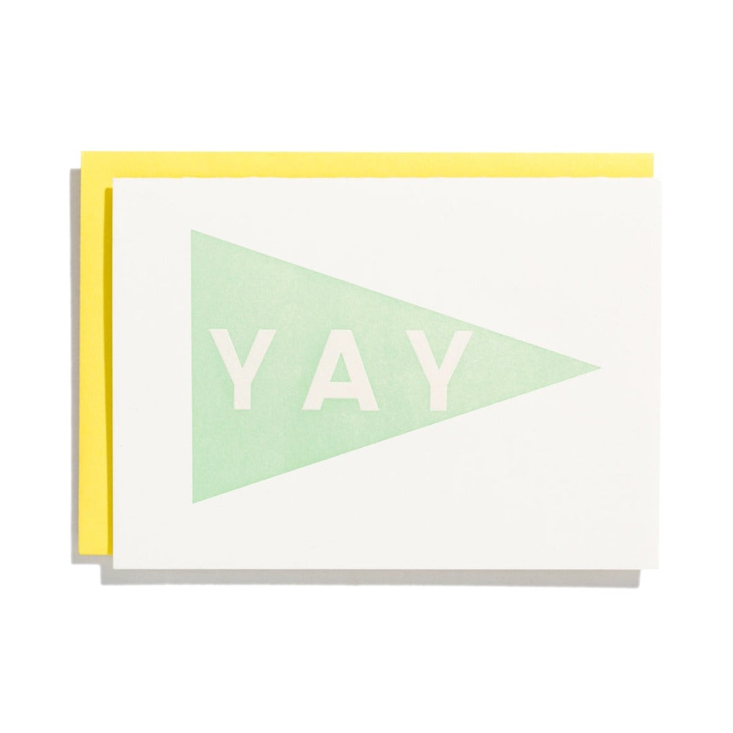 Yay Pennant Letterpress Card, Mint