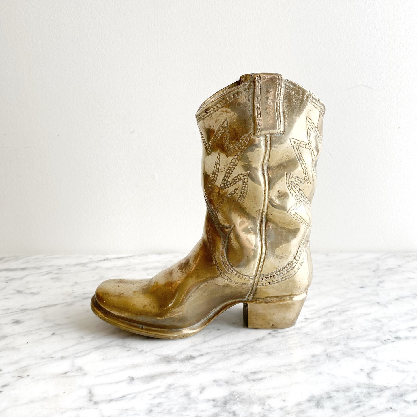 XL Vintage Brass Cowboy Boot, 9.5"