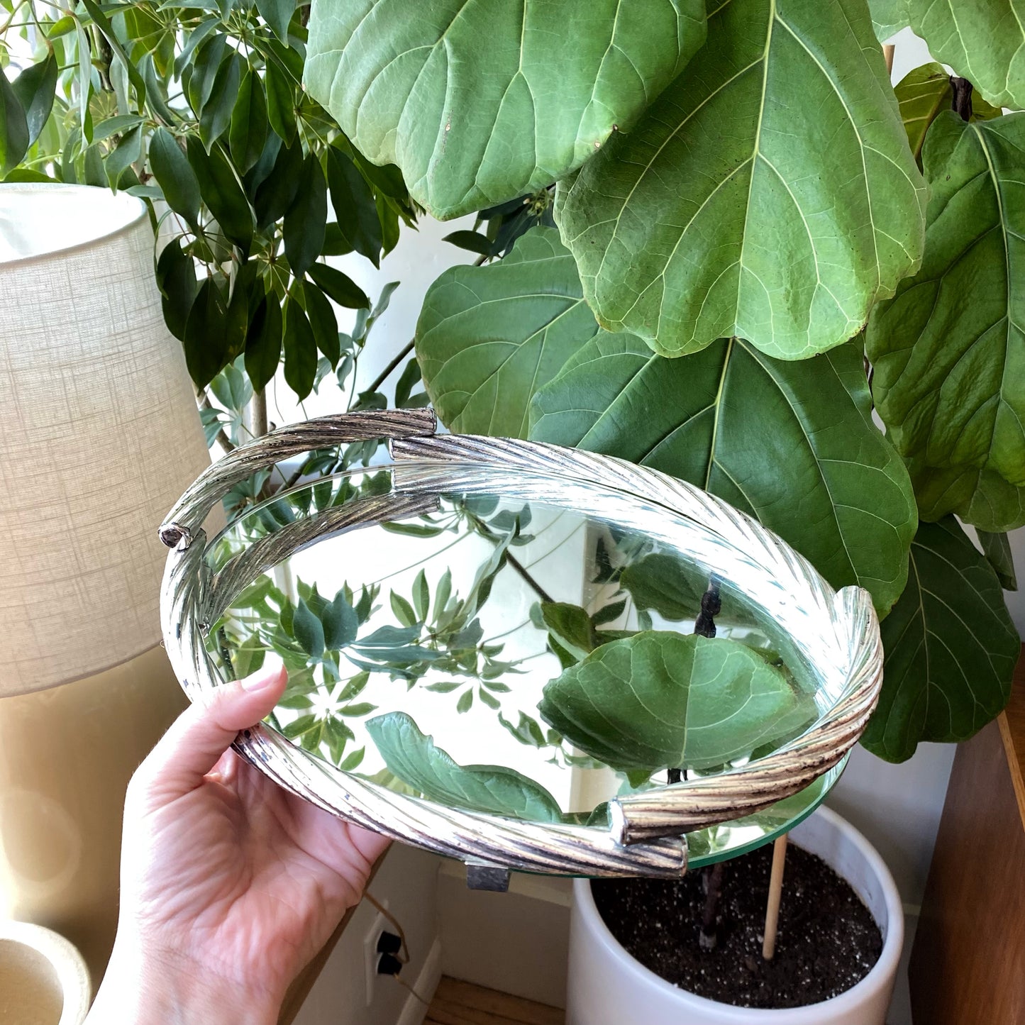 Vintage Silver Rope Mirrored Dresser Tray