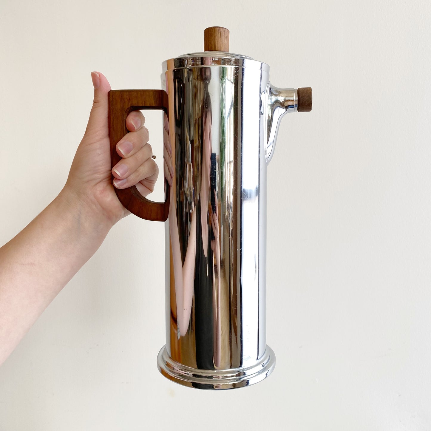 Vintage Deco Stainless Pitcher w/ Wood Handles