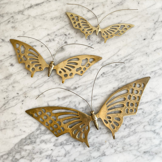 Trio of Vintage Brass Butterflies / Wall Decor