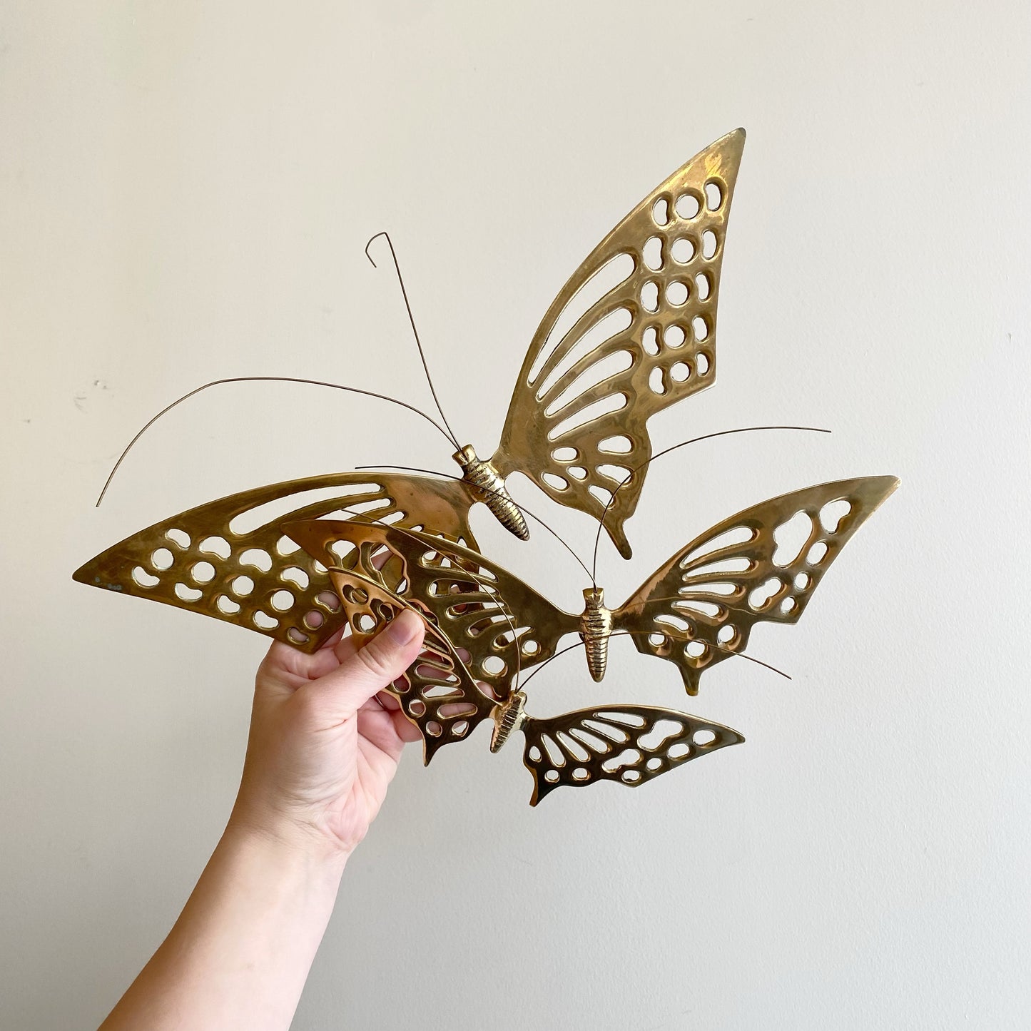 Trio of Vintage Brass Butterflies / Wall Decor