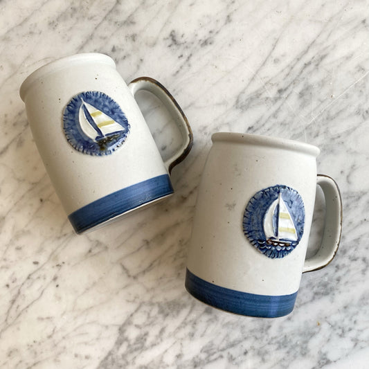 Pair of Matching Ceramic Sailboat Mugs