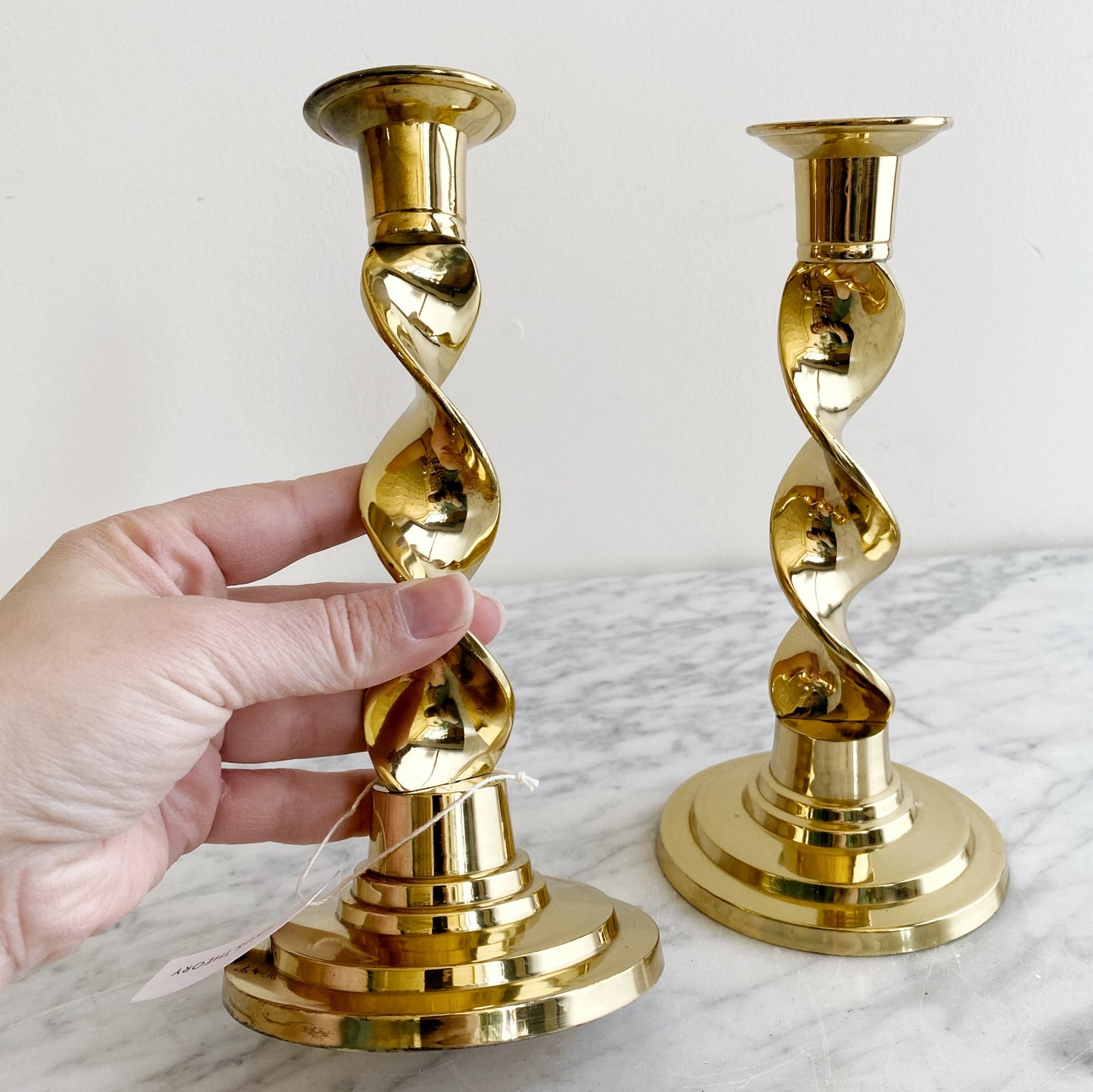 Pair of Vintage Twisted Brass Candle Holders