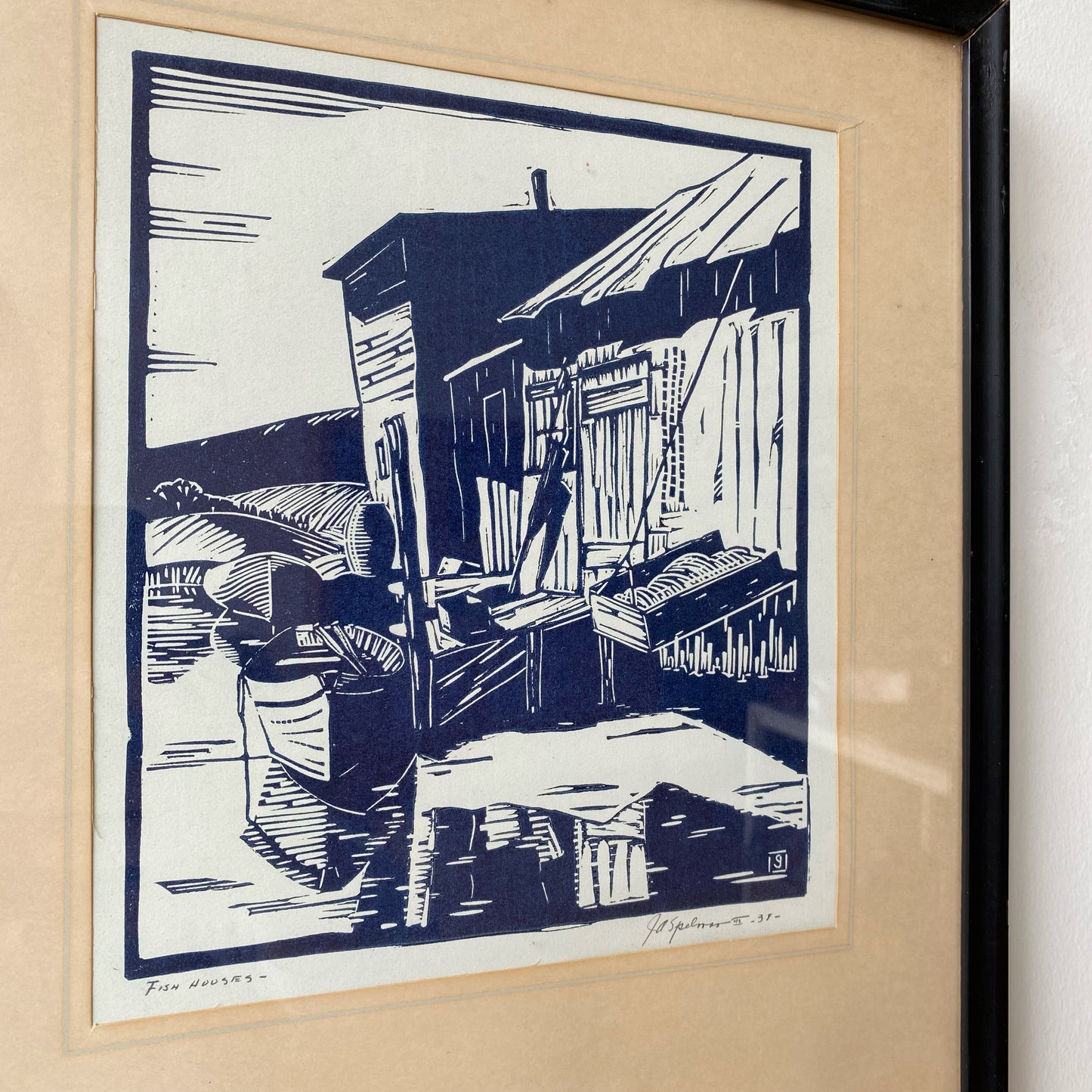 Vintage Original Artist Print “Fish Houses” (10.75 x 12.75")