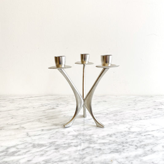 Vintage Pewter 3-arm Candle Holder, Norway