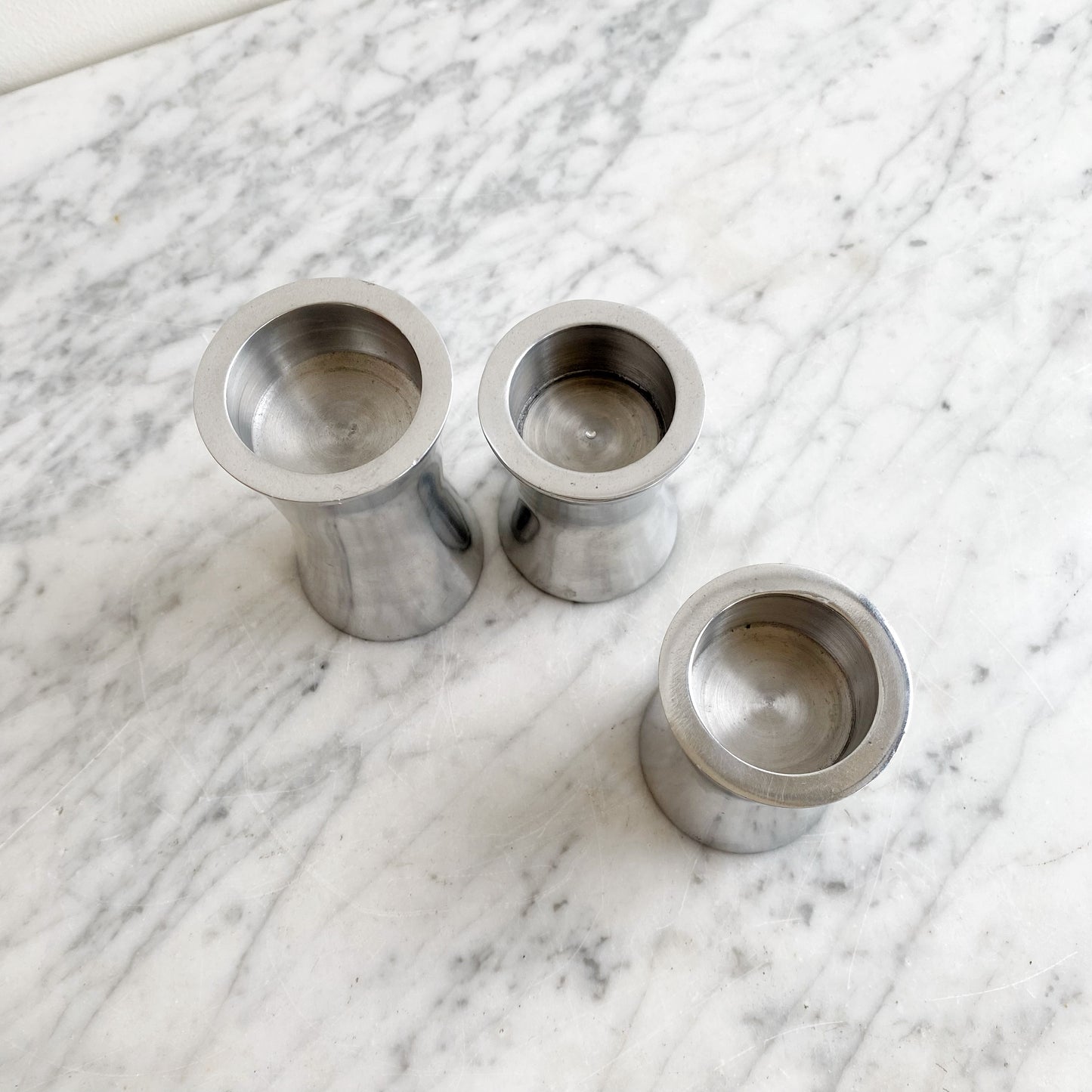 Trio of Found Silver Mod Candle Holders