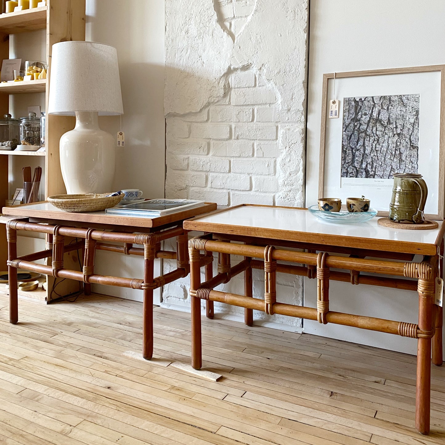 Pair of Vintage Rattan End Tables