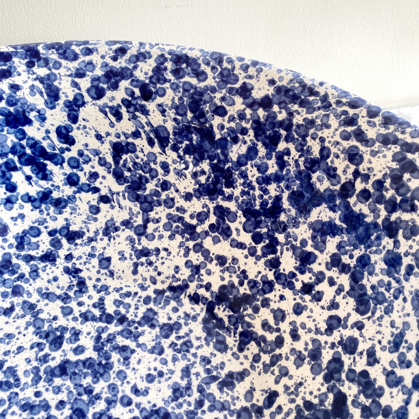 XL Found Ceramic Bowl with Blue Splatter, 15.25"