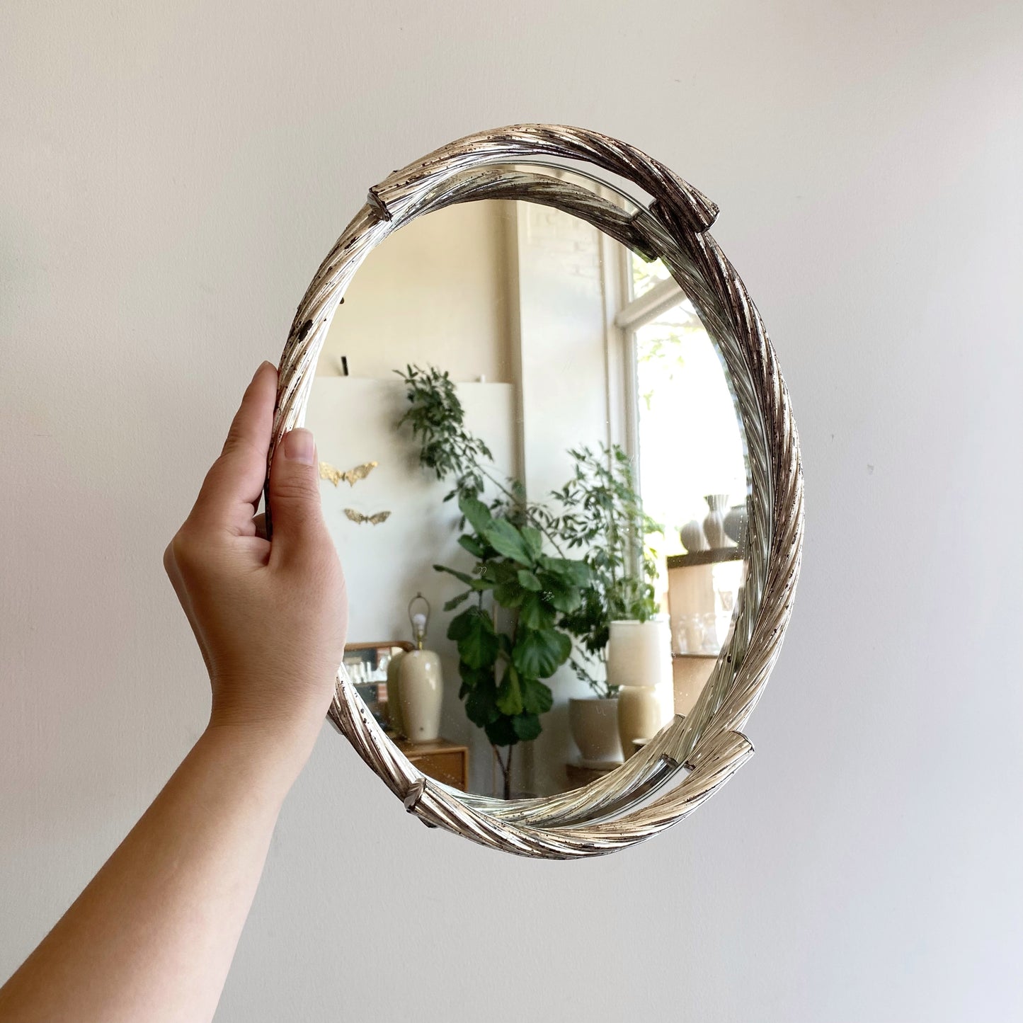 Vintage Silver Rope Mirrored Dresser Tray