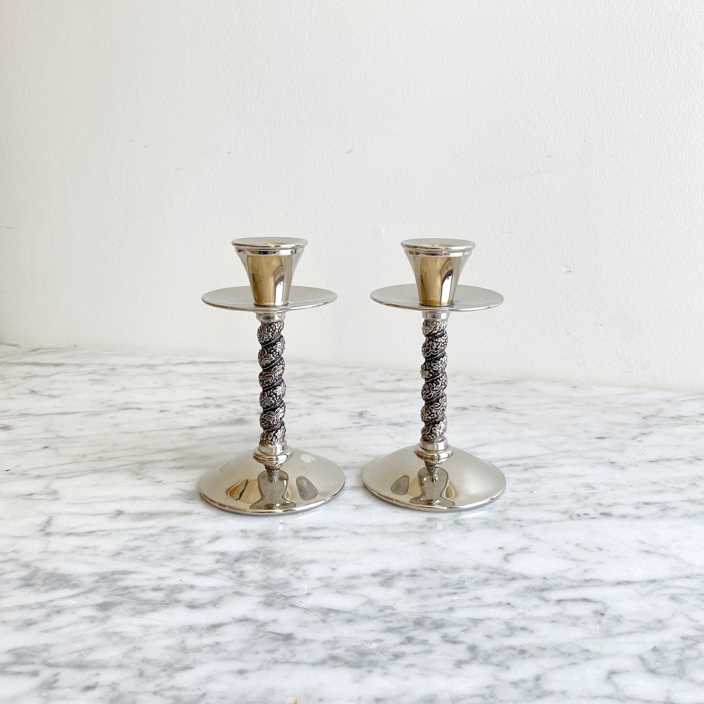 Pair of Vintage Silver-plate Candle Holders, Spain