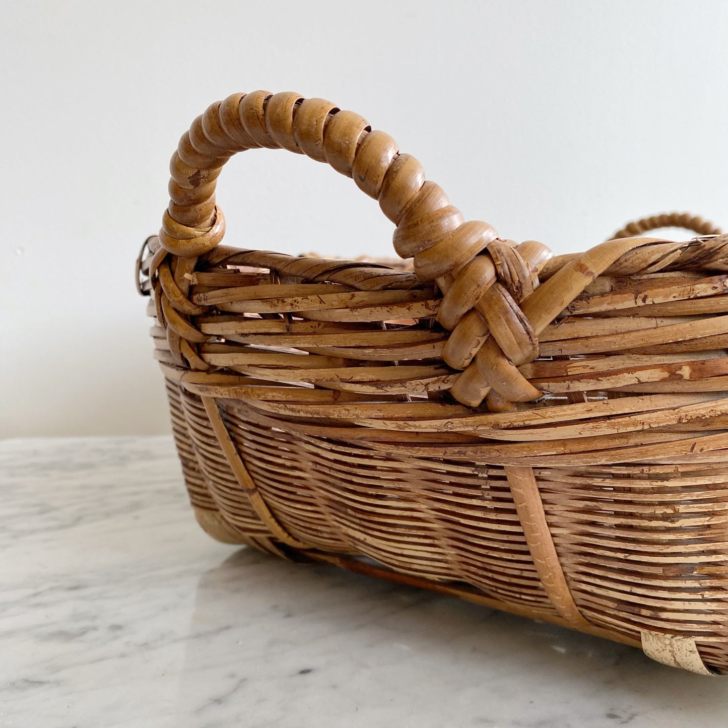 Large Shallow Vintage Basket with Handles