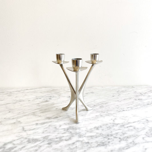 Vintage Pewter 3-arm Candle Holder, Norway