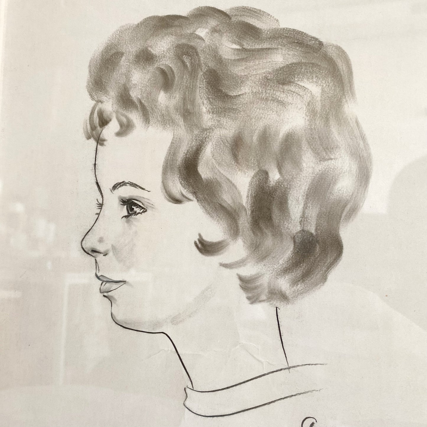 Vintage Original Portrait Drawing, 1961
