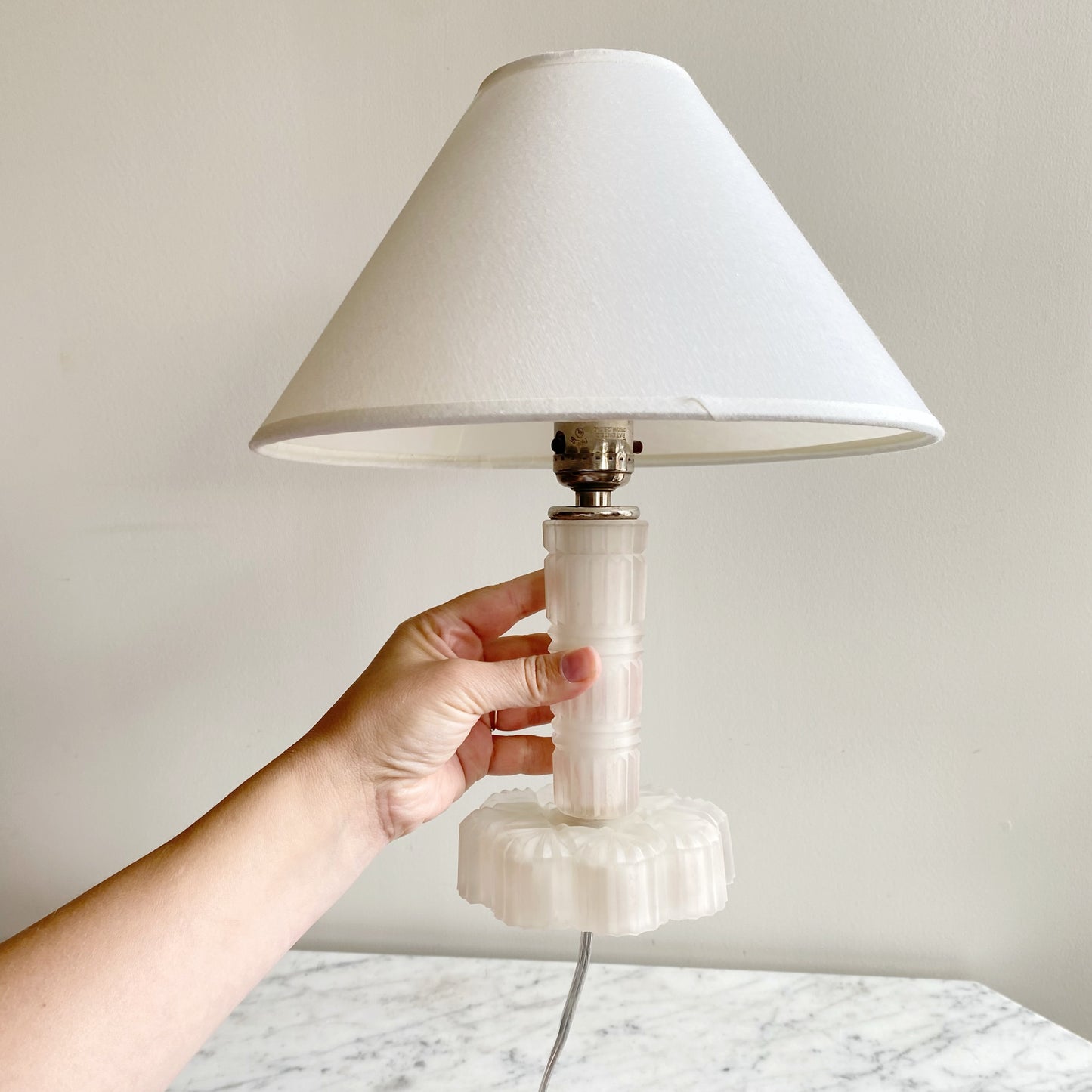 Petite Vintage Art Deco Frosted Glass Lamp + Shade