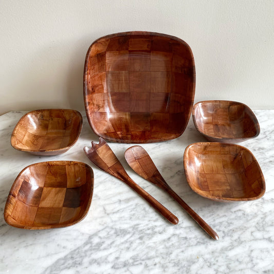 Vintage Square Wood Serving Set (7-pc)