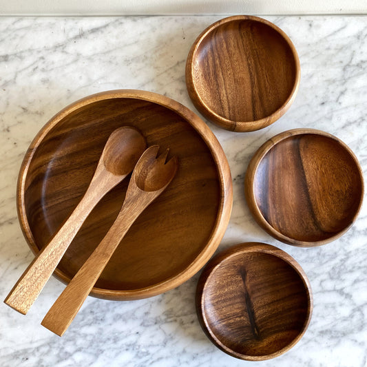 Vintage Turned Wood Serving Set (6-pc)