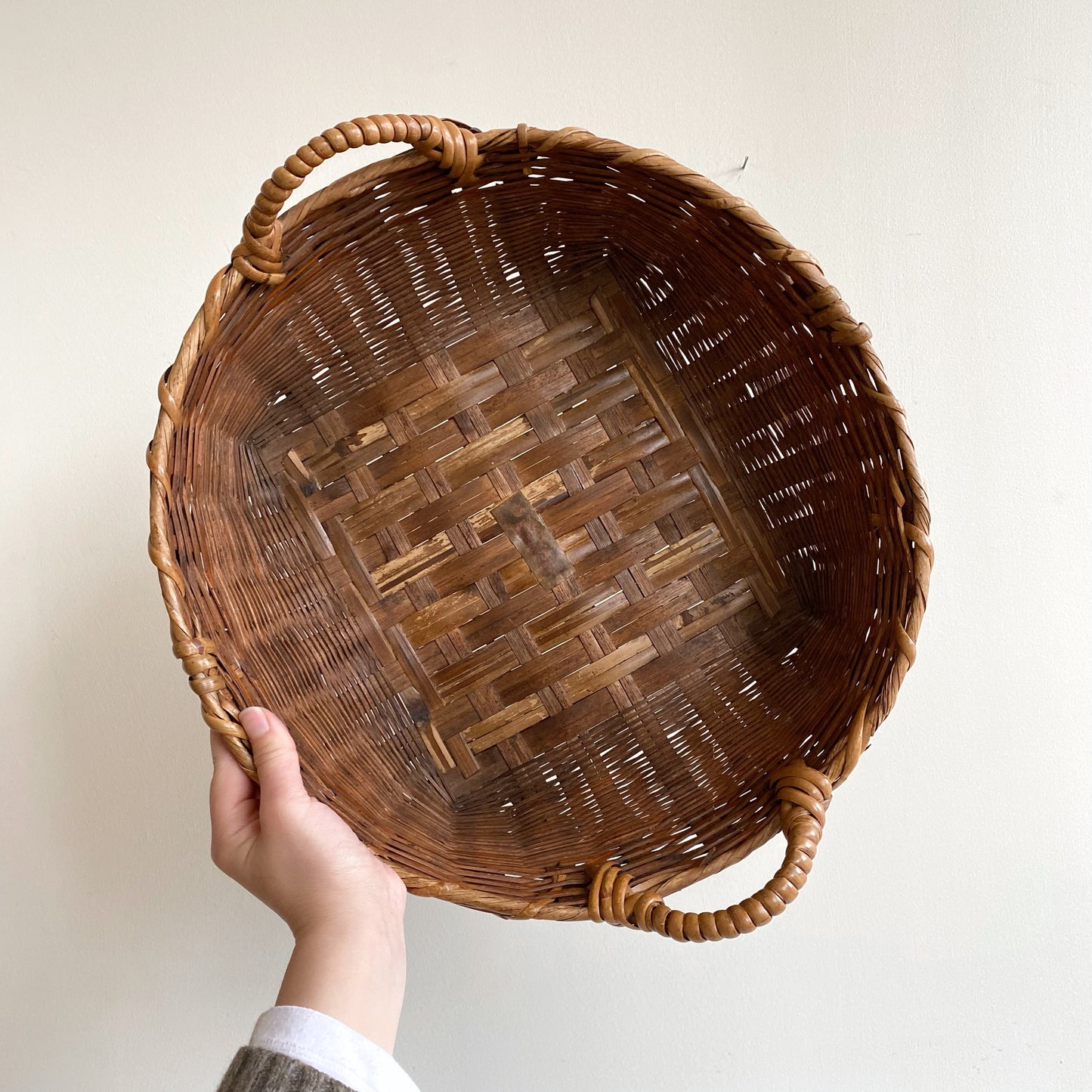 Large Shallow Vintage Basket with Handles