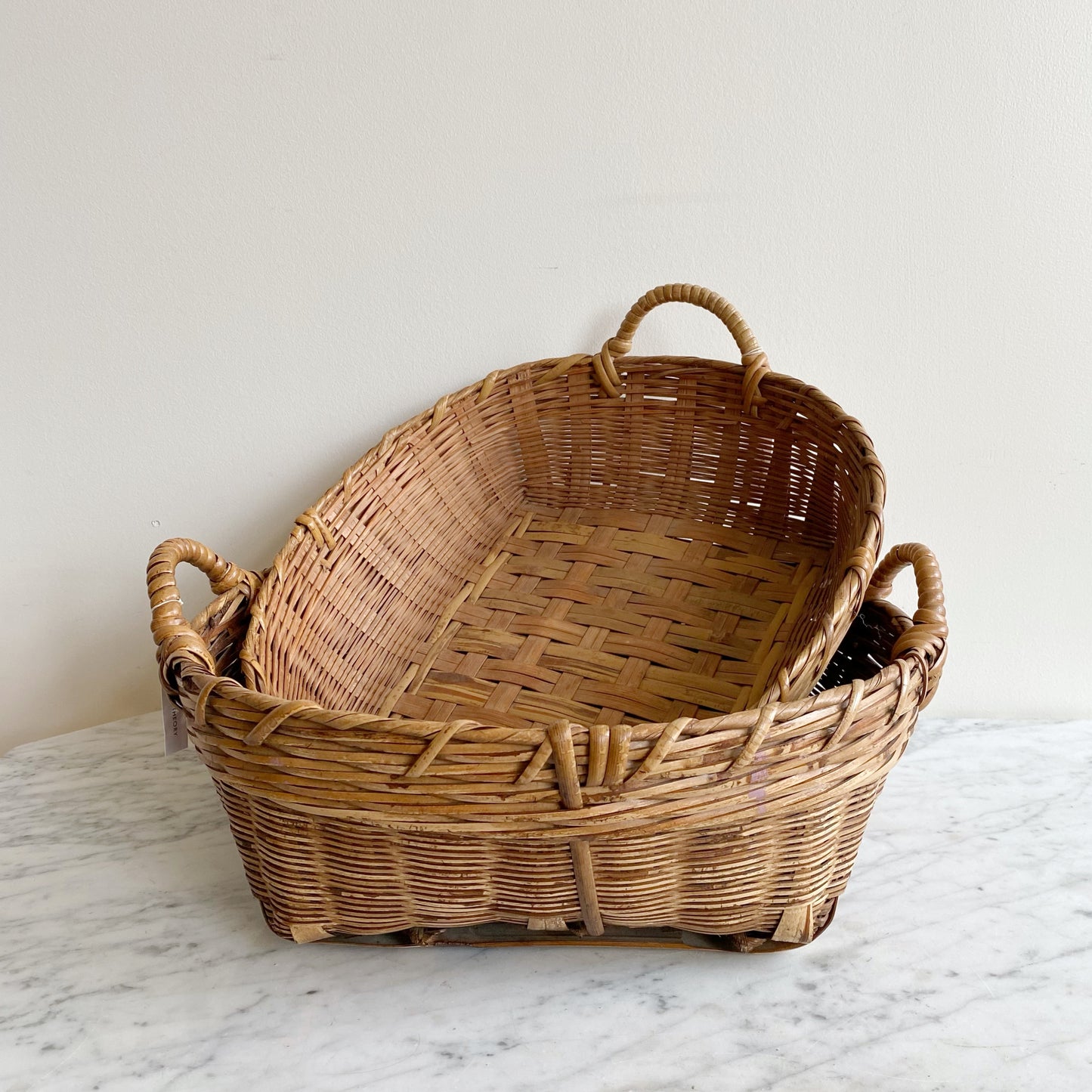 Large Shallow Vintage Basket with Handles