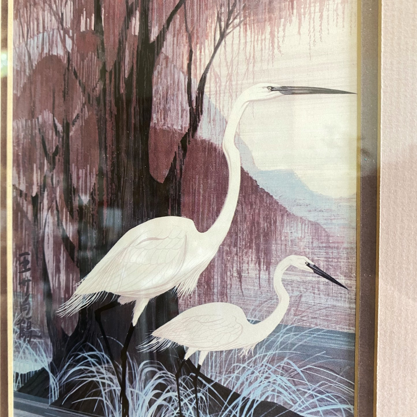 Vintage Framed Crane Print (11.75 x 13.75")