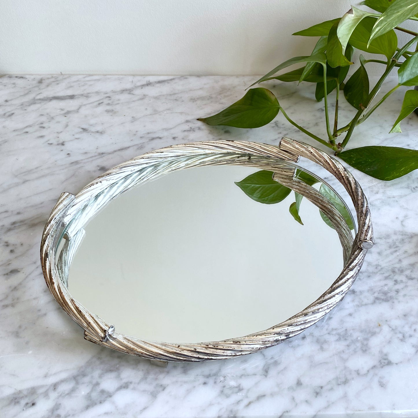 Vintage Silver Rope Mirrored Dresser Tray
